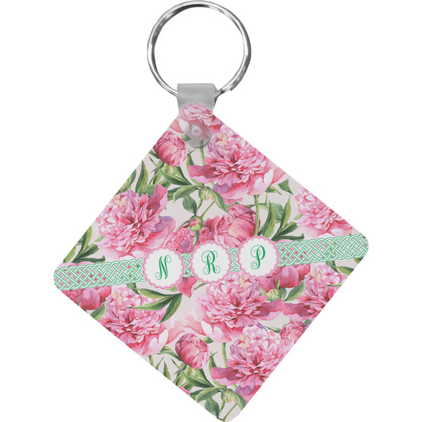 Custom Watercolor Peonies Diamond Plastic Keychain w/ Multiple Names
