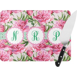 Watercolor Peonies Rectangular Glass Cutting Board - Large - 15.25"x11.25" w/ Multiple Names