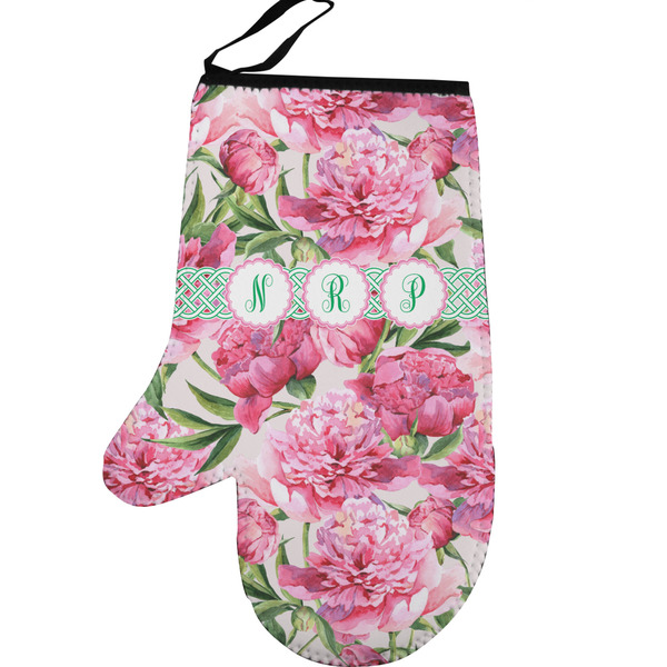 Watercolor Peonies Personalized Oven Mitt - Left