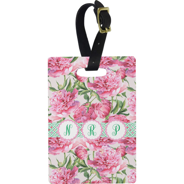 Custom Watercolor Peonies Plastic Luggage Tag - Rectangular w/ Multiple Names