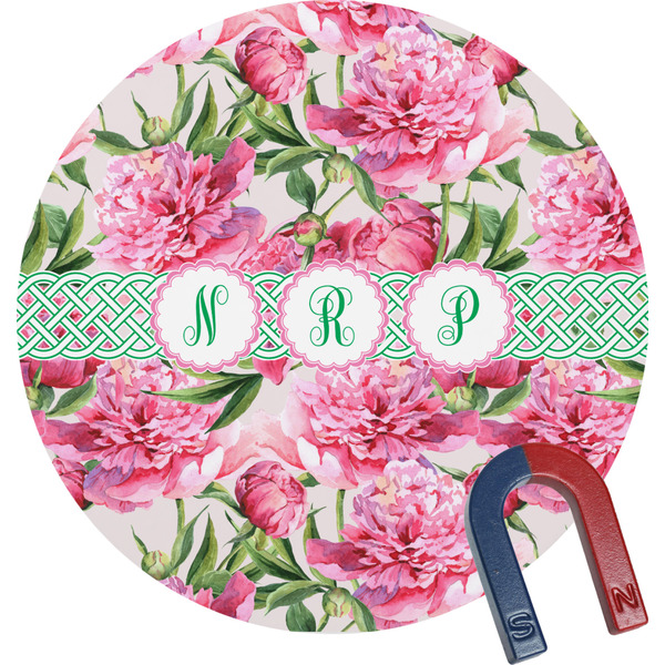 Custom Watercolor Peonies Round Fridge Magnet (Personalized)