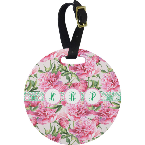 Custom Watercolor Peonies Plastic Luggage Tag - Round (Personalized)