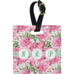 Watercolor Peonies Plastic Luggage Tag - Square w/ Multiple Names