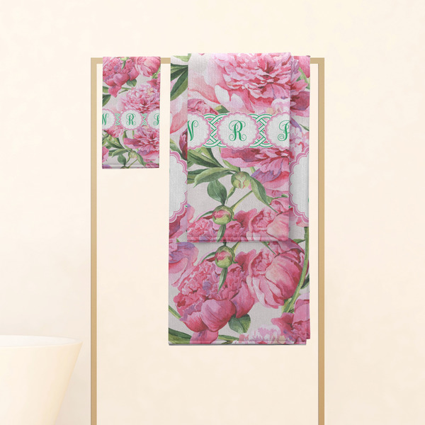 Watercolor Peonies Personalized Towel Set