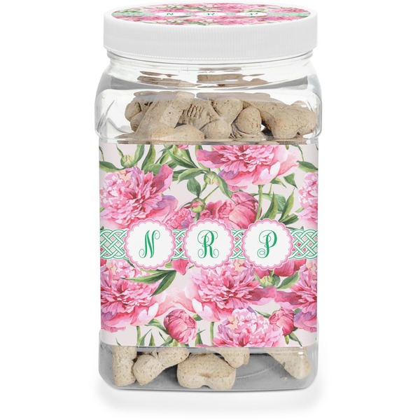 Custom Watercolor Peonies Dog Treat Jar (Personalized)