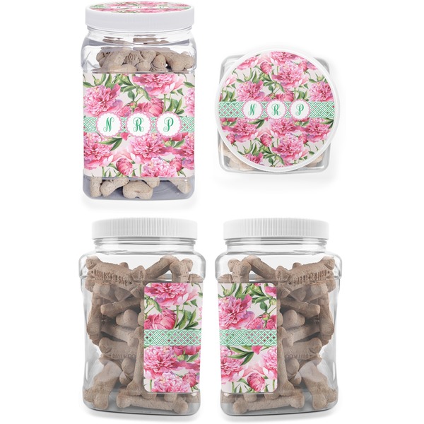 Watercolor Peonies Pet Treat Jar - Multiple Angles