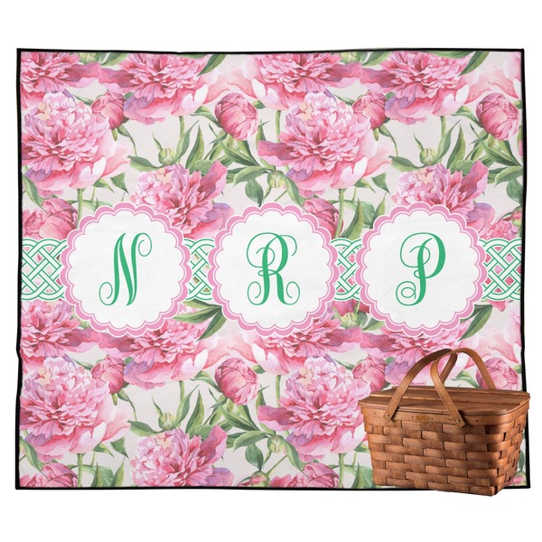 Custom Watercolor Peonies Outdoor Picnic Blanket (Personalized)