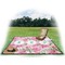 Watercolor Peonies Picnic Blanket - with Basket Hat and Book - in Use
