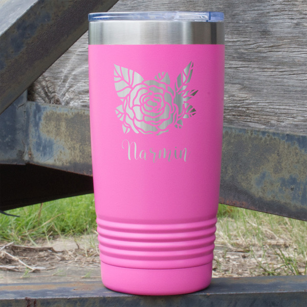 Custom Watercolor Peonies 20 oz Stainless Steel Tumbler - Pink - Double Sided (Personalized)