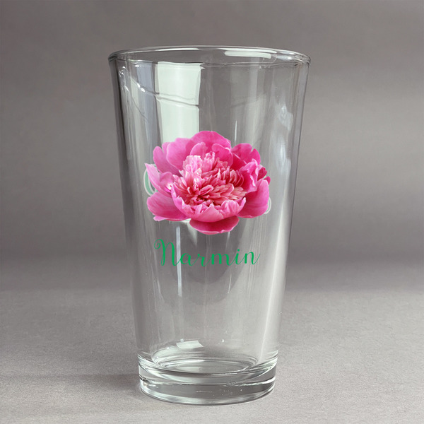 Custom Watercolor Peonies Pint Glass - Full Color Logo (Personalized)