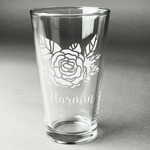 Watercolor Peonies Pint Glass - Engraved (Single) (Personalized)