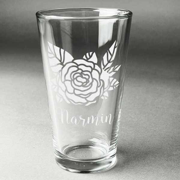 Custom Watercolor Peonies Pint Glass - Engraved (Personalized)