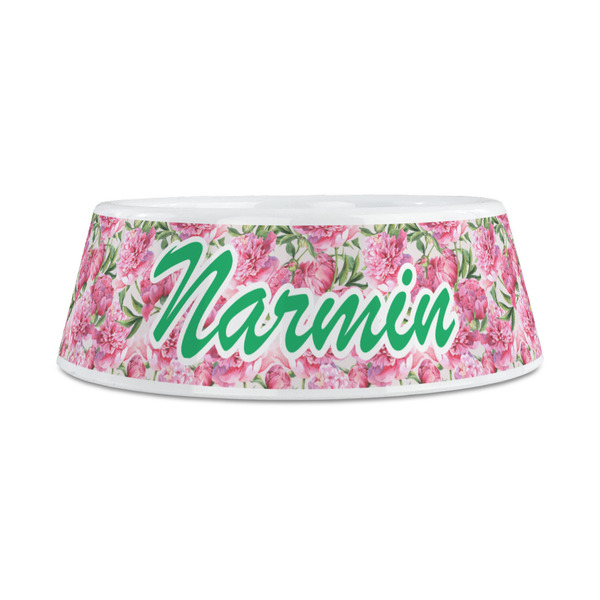 Watercolor Peonies Plastic Dog Bowls - Medium - FRONT
