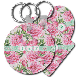Watercolor Peonies Plastic Keychain (Personalized)
