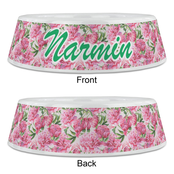 Watercolor Peonies Plastic Pet Bowls - Large - APPROVAL
