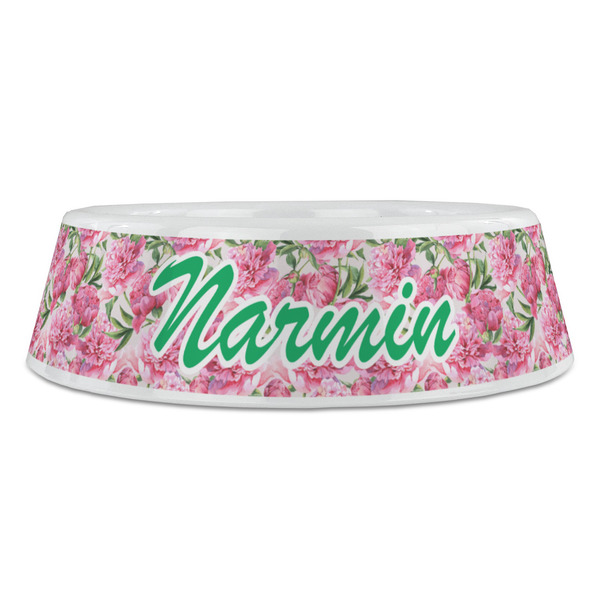 Watercolor Peonies Plastic Pet Bowls - Large - FRONT