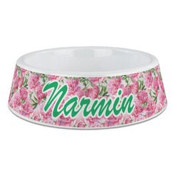 Watercolor Peonies Plastic Dog Bowl - Large (Personalized)