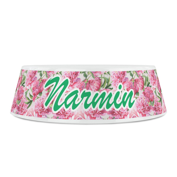 Watercolor Peonies Plastic Pet Bowls - Small - FRONT