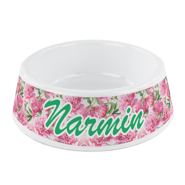 Custom Watercolor Peonies Plastic Dog Bowl - Small (Personalized)
