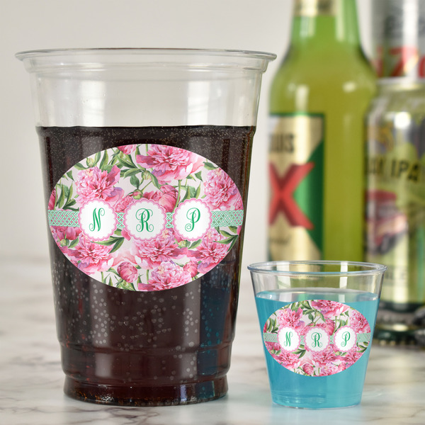 Watercolor Peonies Plastic Shot Glasses - In Context