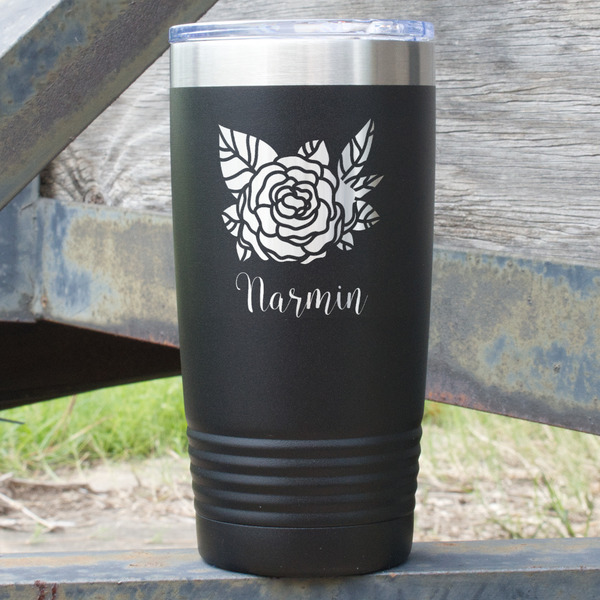 Custom Watercolor Peonies 20 oz Stainless Steel Tumbler (Personalized)