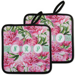 Watercolor Peonies Pot Holders - Set of 2 w/ Multiple Names