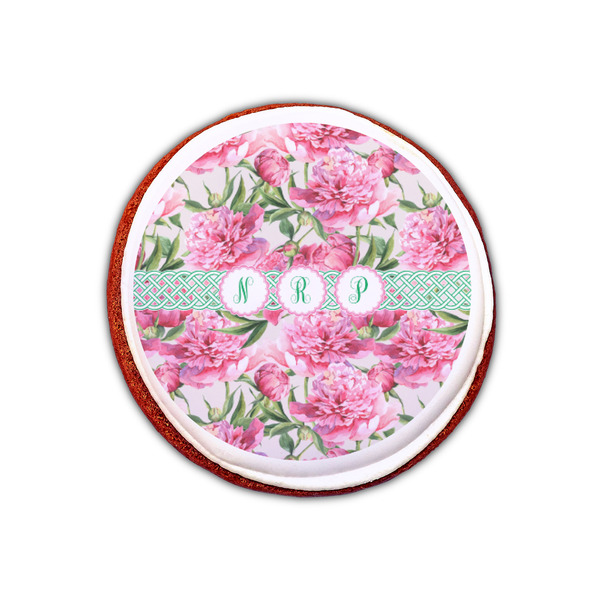 Watercolor Peonies Printed Icing Circle - XSmall - On Cookie