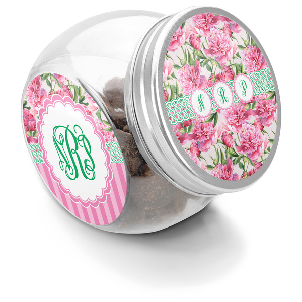 Custom Watercolor Peonies Puppy Treat Jar (Personalized)