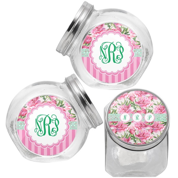 Watercolor Peonies Puppy Treat Jar - Top Left Right