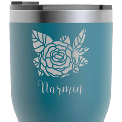 Watercolor Peonies RTIC Tumbler - Dark Teal - Laser Engraved - Double-Sided (Personalized)