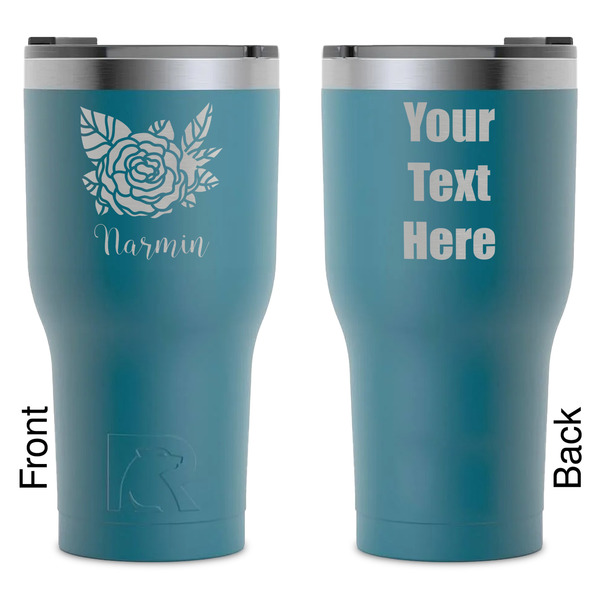 Custom Watercolor Peonies RTIC Tumbler - Dark Teal - Laser Engraved - Double-Sided (Personalized)