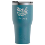 Watercolor Peonies RTIC Tumbler - Dark Teal - Laser Engraved - Single-Sided (Personalized)