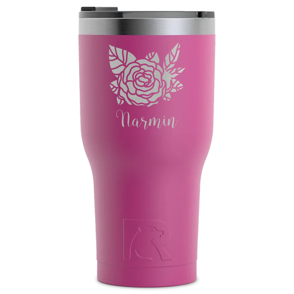 Custom Watercolor Peonies RTIC Tumbler - Magenta - Laser Engraved - Single-Sided (Personalized)