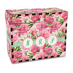 Watercolor Peonies Wood Recipe Box - Full Color Print (Personalized)