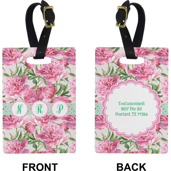Watercolor Peonies Rectangle Luggage Tag (Front + Back)