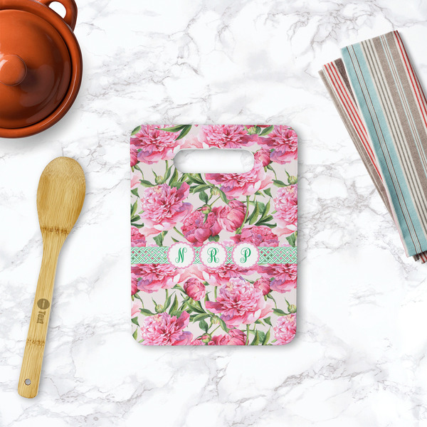 Watercolor Peonies Rectangle Trivet with Handle - LIFESTYLE