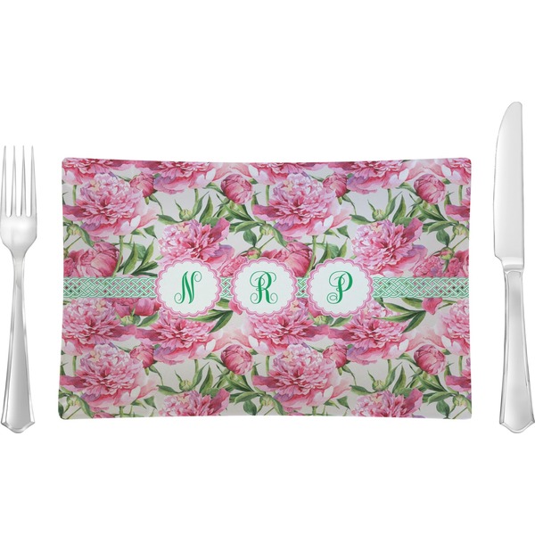 Custom Watercolor Peonies Glass Rectangular Lunch / Dinner Plate (Personalized)