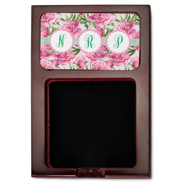 Watercolor Peonies Red Mahogany Sticky Note Holder - Flat