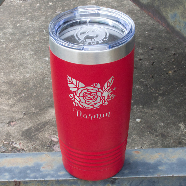 Watercolor Peonies Red Polar Camel Tumbler - 20oz - Angled