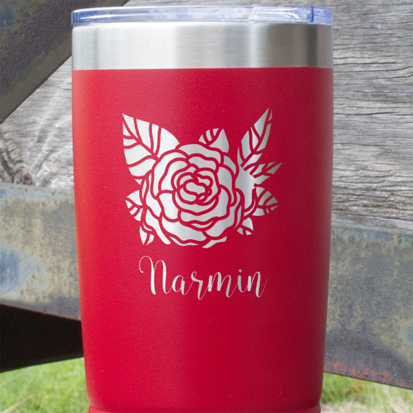 Watercolor Peonies Red Polar Camel Tumbler - 20oz - Close Up