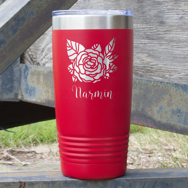 Custom Watercolor Peonies 20 oz Stainless Steel Tumbler - Red - Double Sided (Personalized)