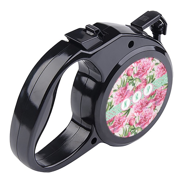 Watercolor Peonies Retractable Dog Leash - Angle