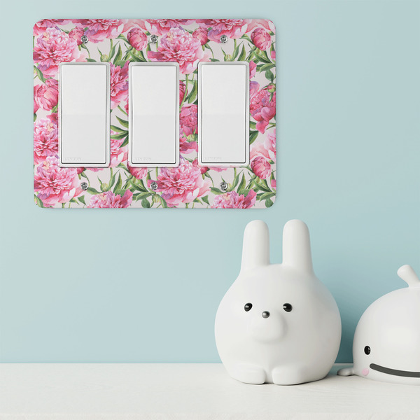 Watercolor Peonies Rocker Light Switch Covers - Triple - IN CONTEXT