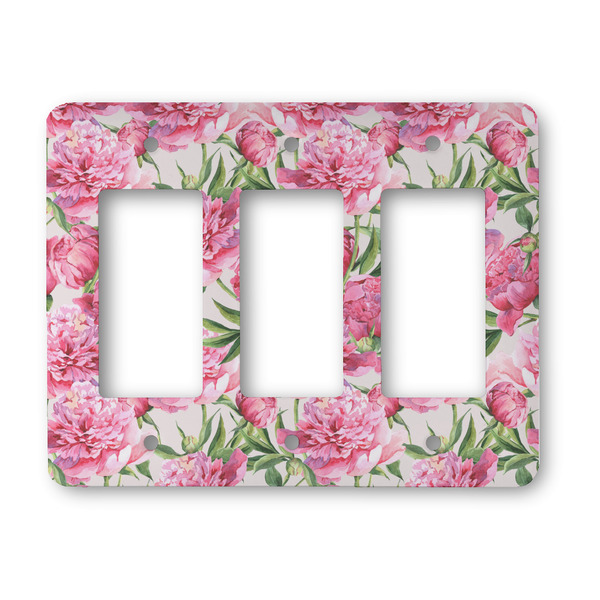 Custom Watercolor Peonies Rocker Style Light Switch Cover - Three Switch