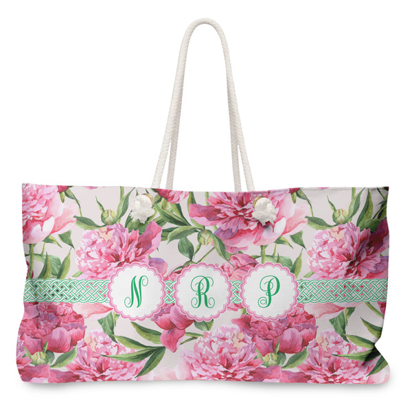 Custom Watercolor Peonies Large Tote Bag with Rope Handles (Personalized)