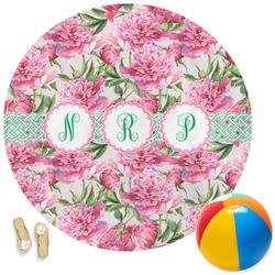 Watercolor Peonies Round Beach Towel (Personalized)