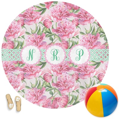 Watercolor Peonies Round Beach Towel (Personalized)