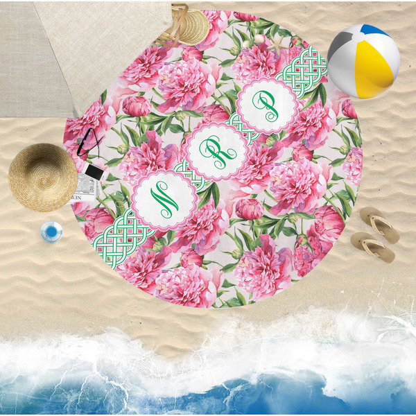 Watercolor Peonies Round Beach Towel Lifestyle