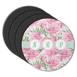 Watercolor Peonies Round Rubber Backed Coasters - Set of 4 (Personalized)