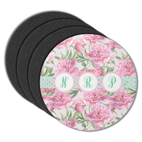 Custom Watercolor Peonies Round Rubber Backed Coasters - Set of 4 (Personalized)